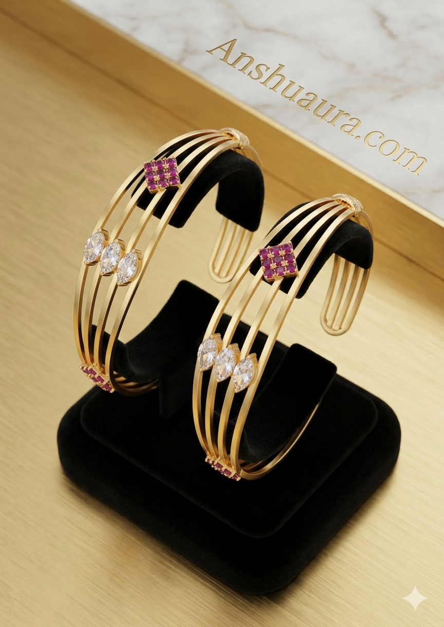 Anshuaura Exclusive: 18K Gold-Plated Quad-Strand Ruby & Diamond Fusion Bangles