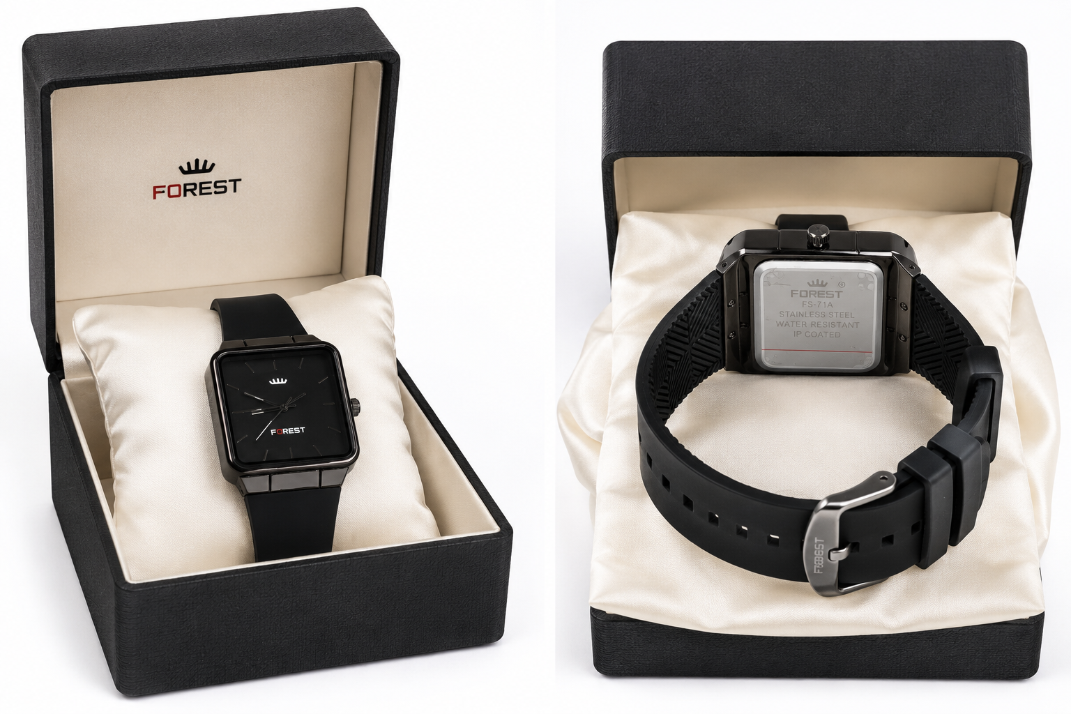 FOREST Black Square Analog Watch