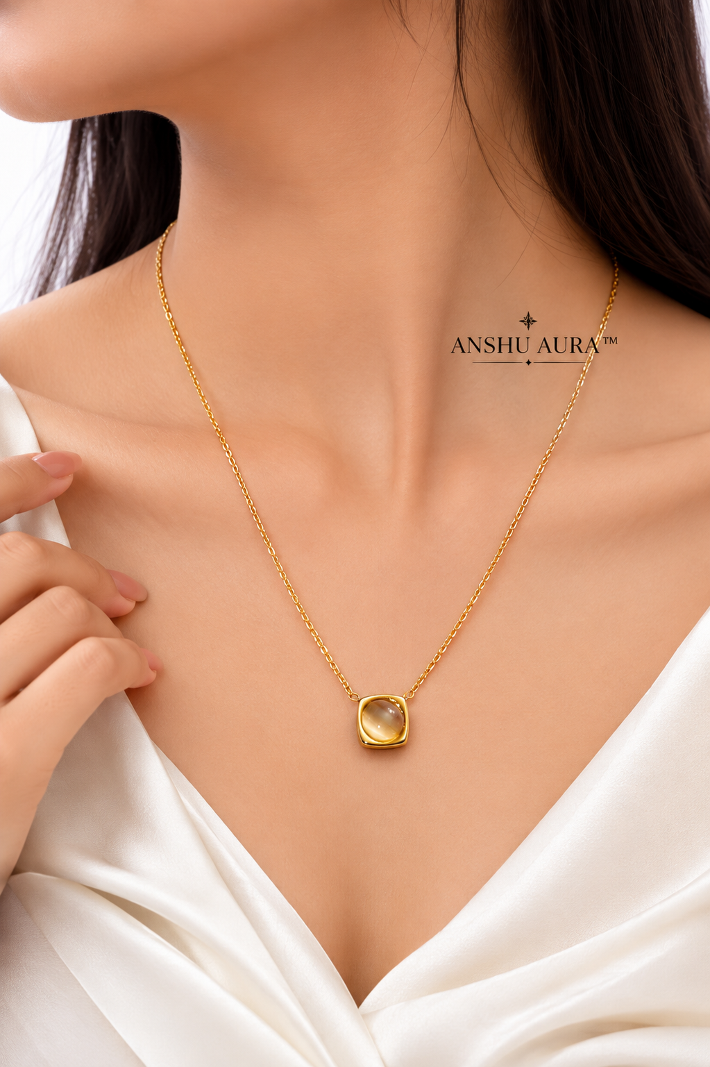 Square Stone Gold Pendant Necklace