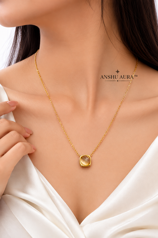 Square Stone Gold Pendant Necklace