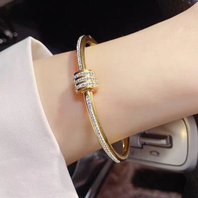 Premium gold plated crystal studded cylinder bracelets