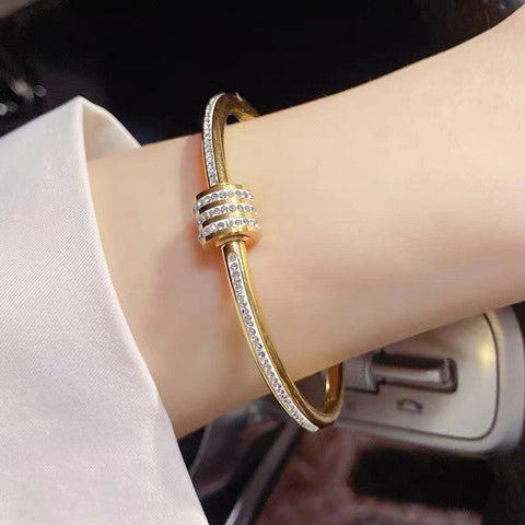 Premium gold plated crystal studded cylinder bracelets