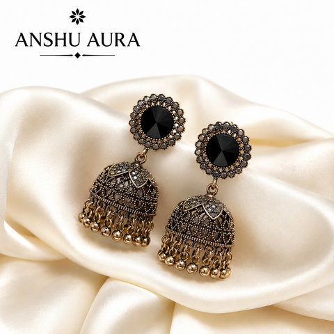 Midnight Bloom Jhumka Earrings