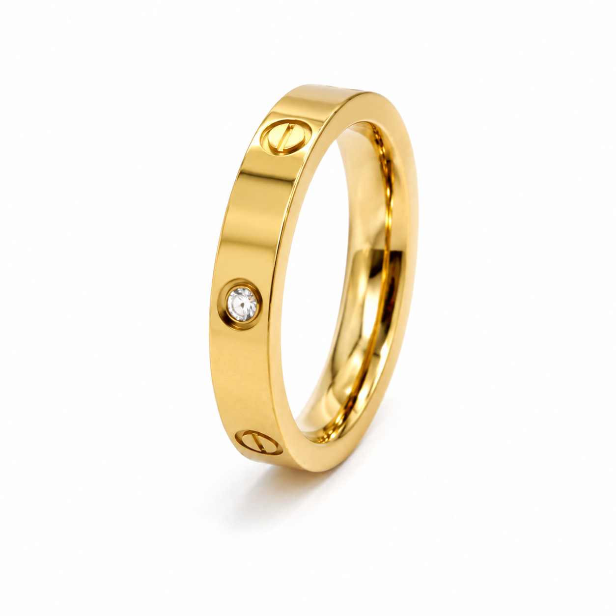 Classic Screw Motif Gold-Tone Crystal Ring