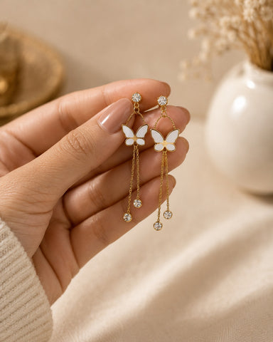 White Butterfly Dangle Earrings