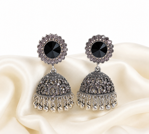 Midnight Bloom Jhumka Earrings