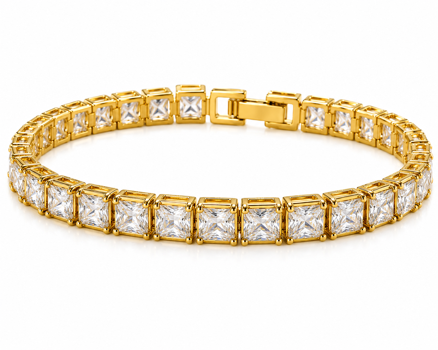 Gold Tone Princess Cut Tennis Bracelet | Premium Stainless Steel | Unisex