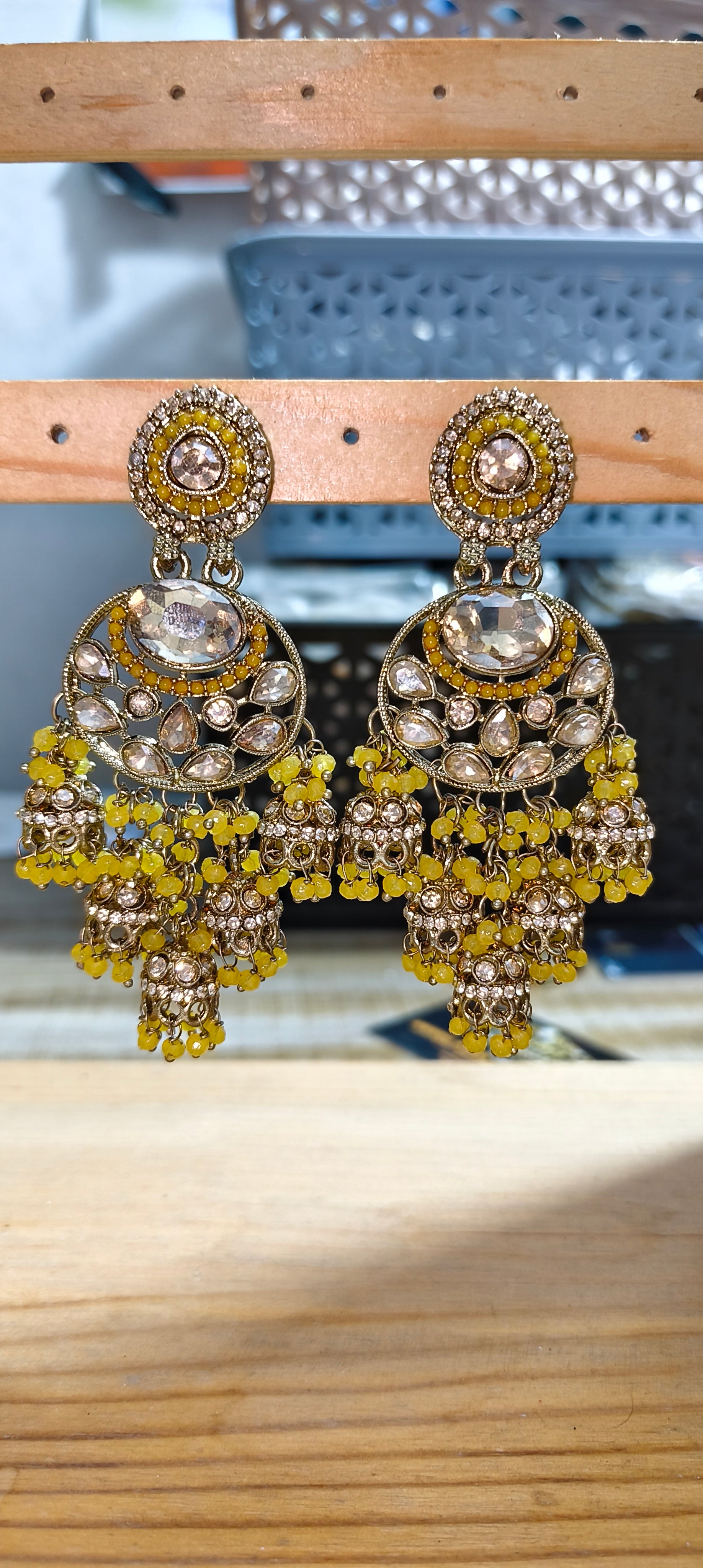 Royal Yellow Stone Chandbali Jhumka Earrings