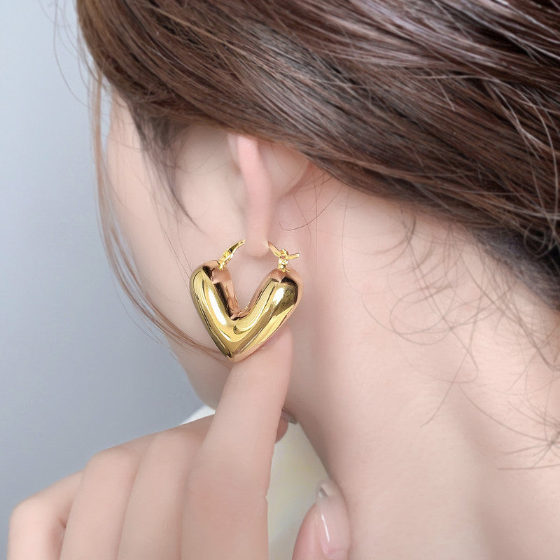 Gold Puffy Heart Hoop Earrings - Anti-Tarnish Bold Love Hoops