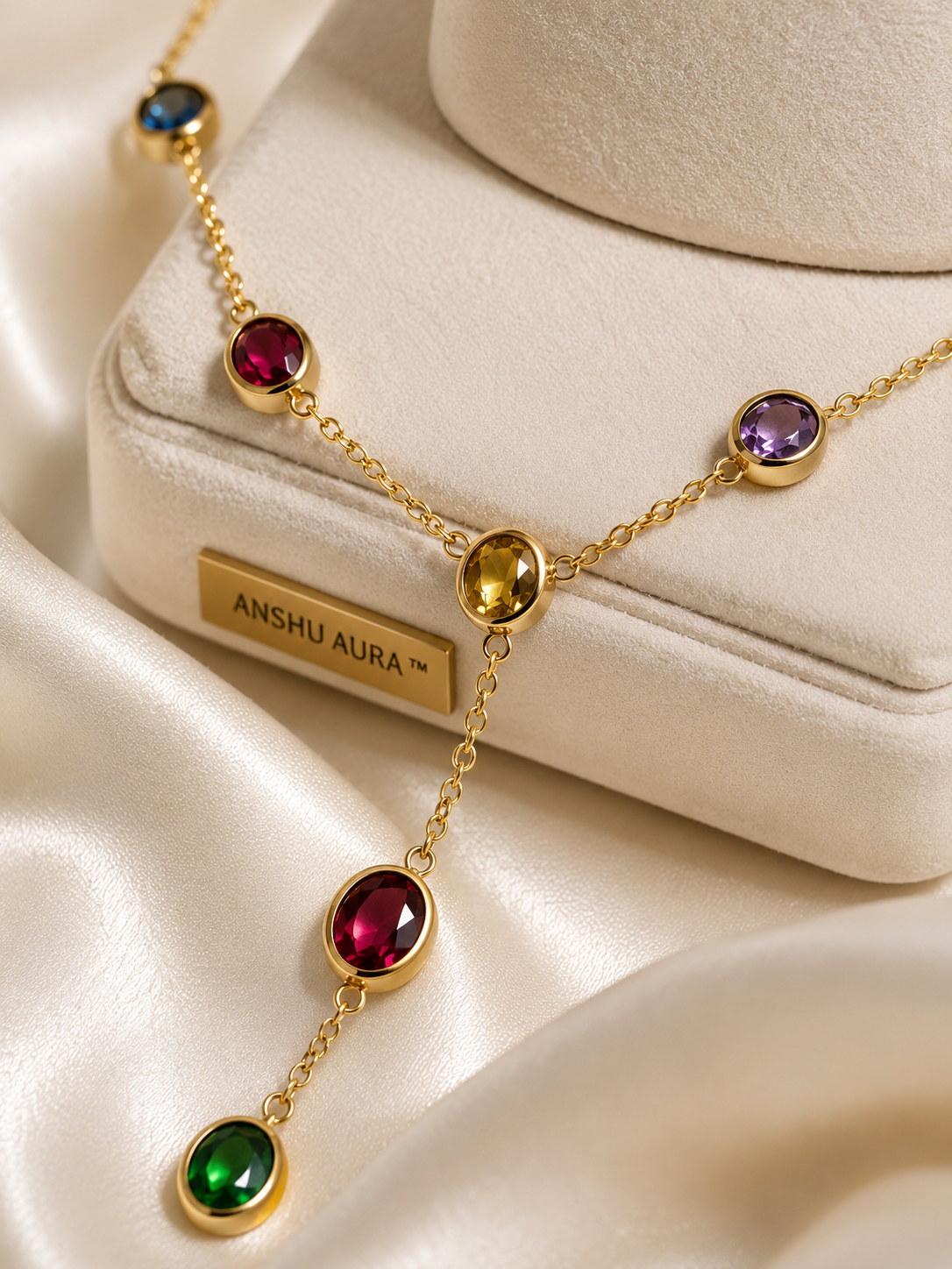 Aurora Multicolour Gemstone Y-Drop Necklace