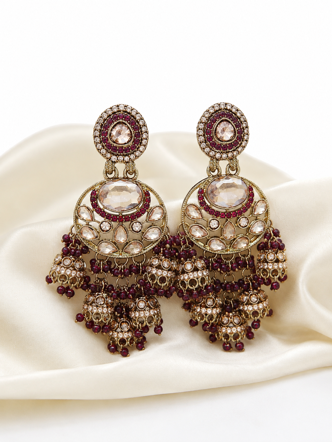 Royal Ruby Crystal Chandbali Jhumka