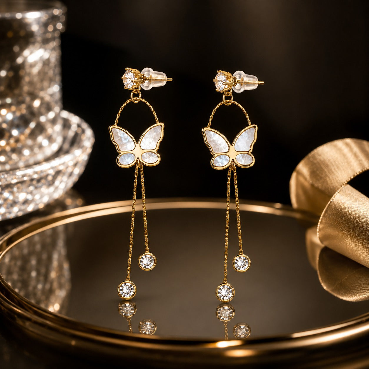 White Butterfly Dangle Earrings