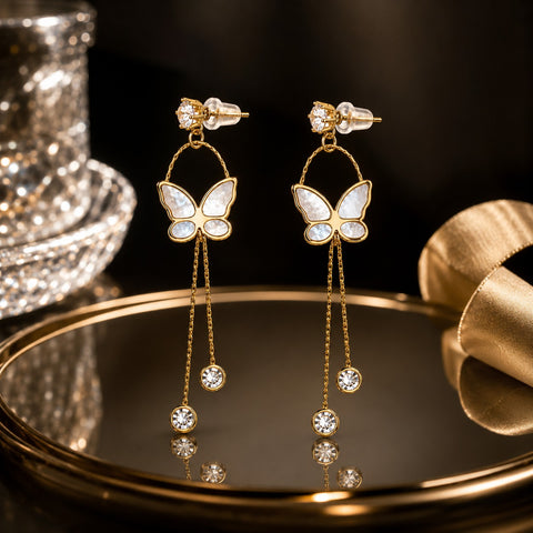 White Butterfly Dangle Earrings