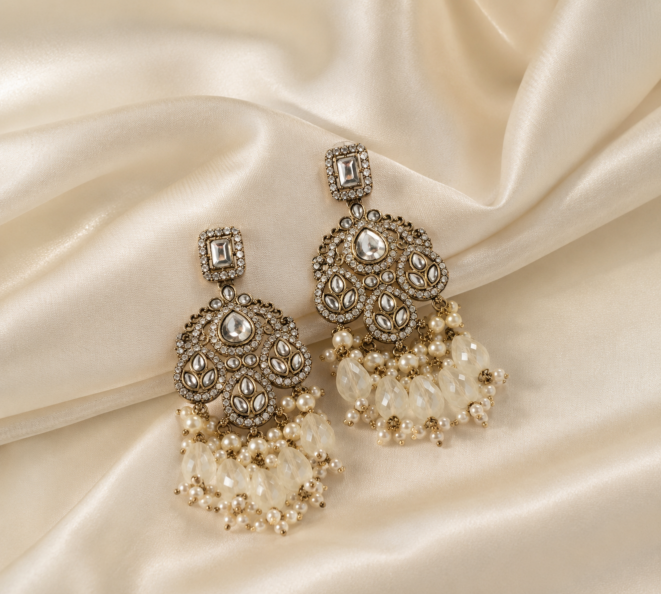 Royal Kundan Pearl Drop Earrings for Women | Premium Ethnic Statement Earrings