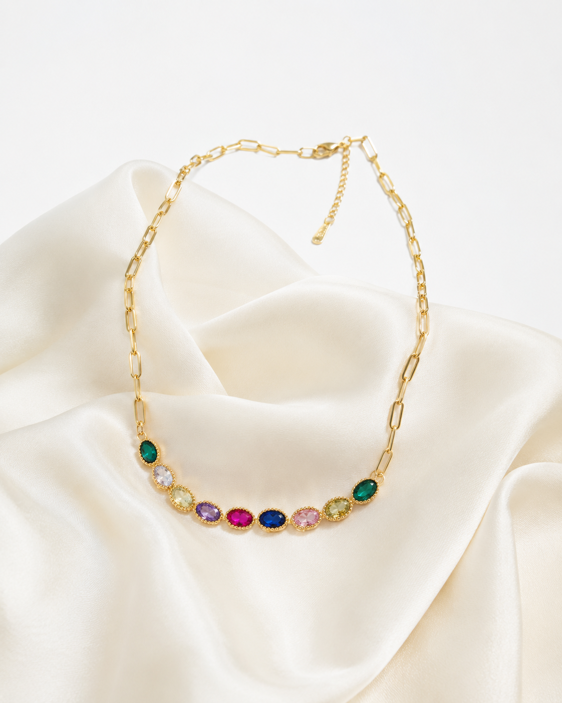 Rainbow Gem Paperclip Necklace