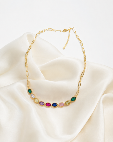 Rainbow Gem Paperclip Necklace