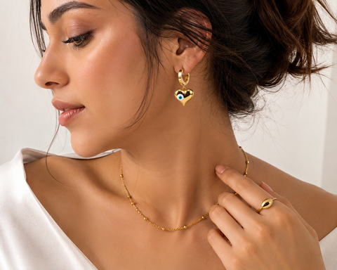 Evil Eye Heart Huggie Earrings