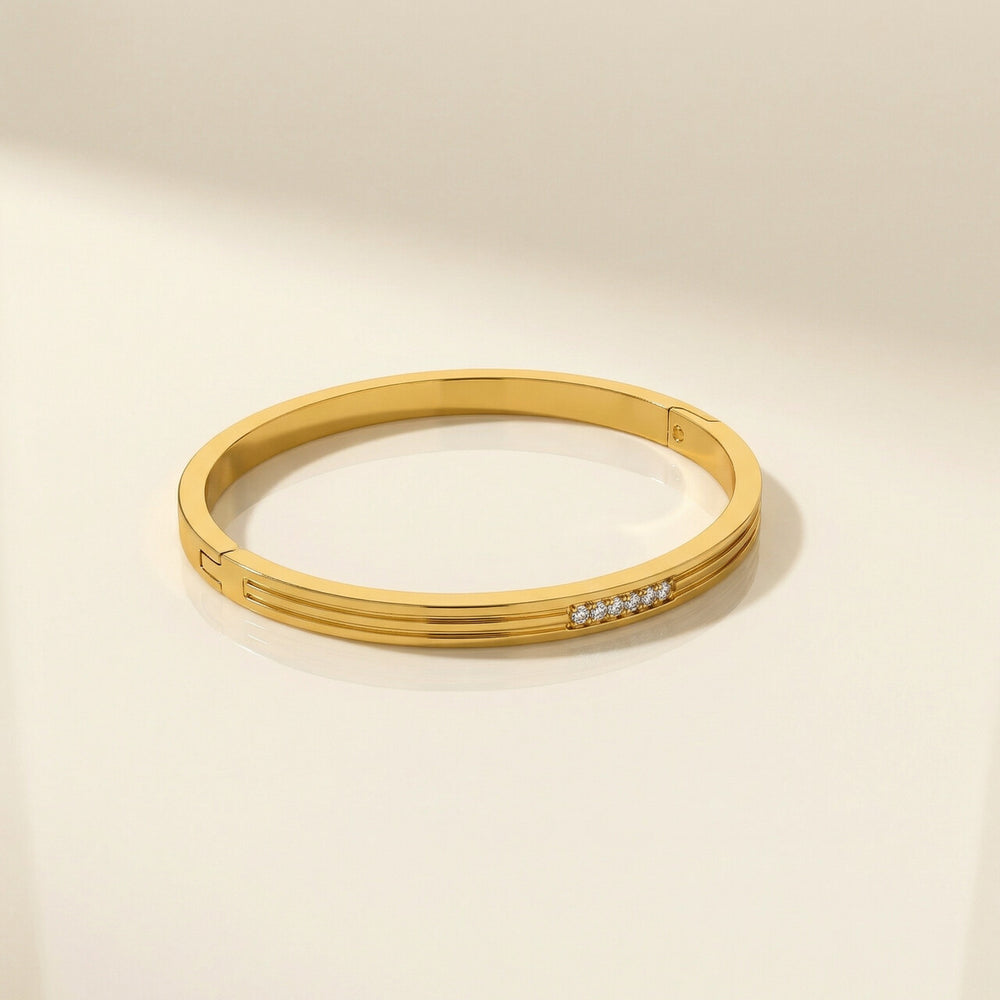 ANSHU AURA JEWELLERY Gold Plated Diamond Accent Stainless Steel Kada Bracelet for Women