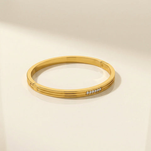 ANSHU AURA JEWELLERY Gold Plated Diamond Accent Stainless Steel Kada Bracelet for Women