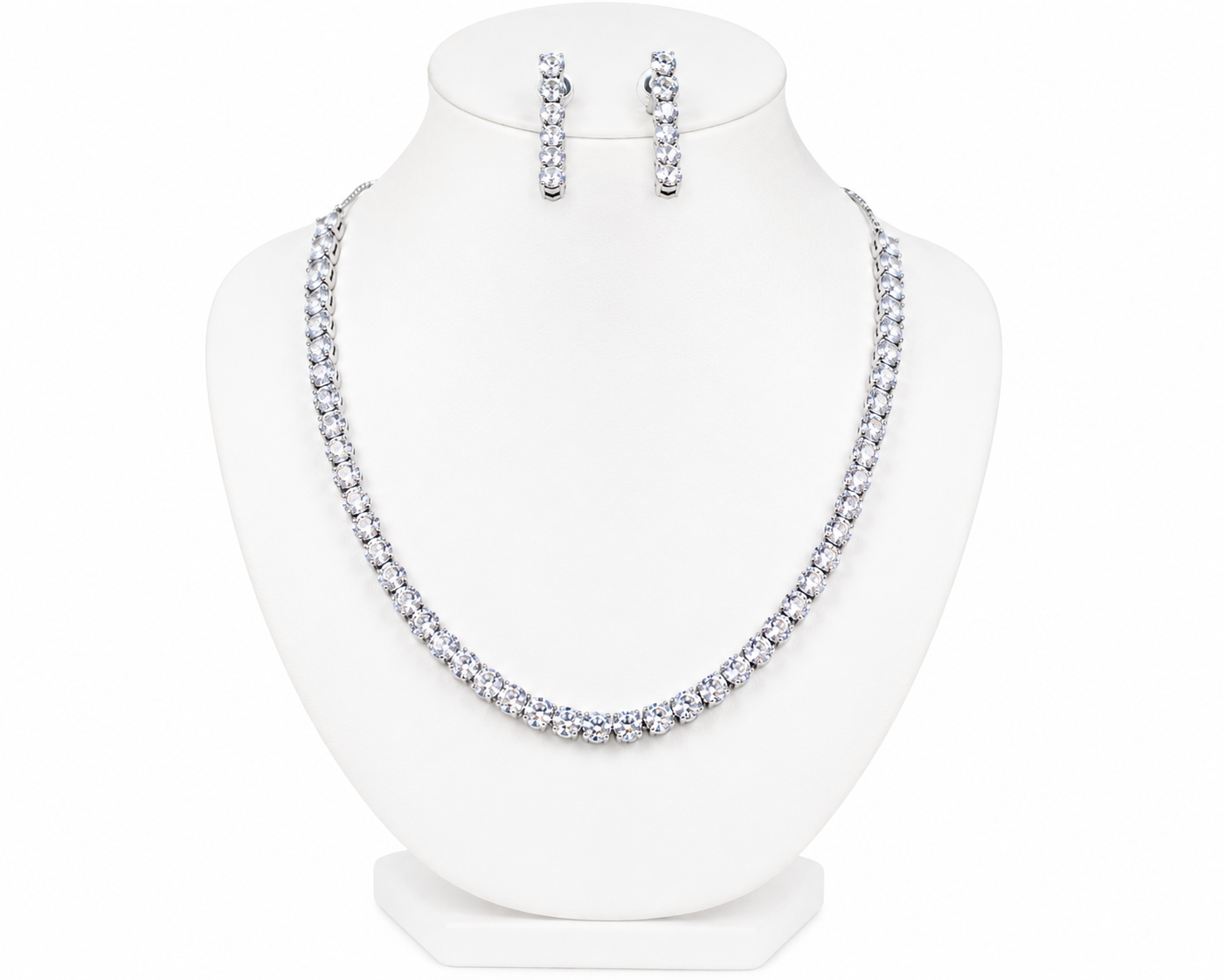 Premium Silver Crystal Tennis Necklace & Matching Earrings Set