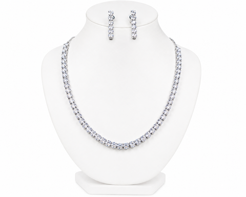 Premium Silver Crystal Tennis Necklace & Matching Earrings Set