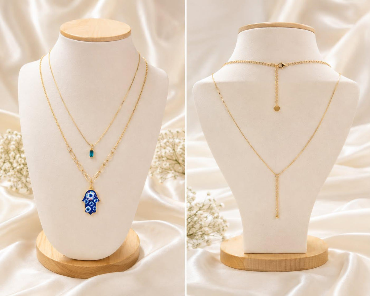 Premium Blue Hamsa Evil Eye Layered Gold