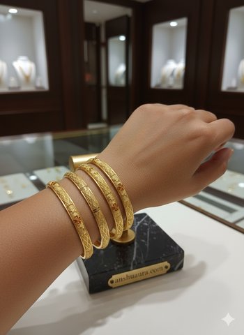 The Anshuaura Eternal Bloom: 22K Gold-Plated Meenakari Artisan Bangles (Set of 4)