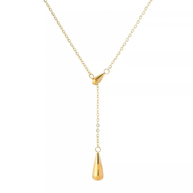 Minimalist Gold Waterdrop Tassel Pendant Necklace – Adjustable Chic Style