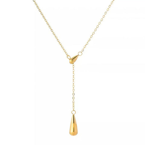 Minimalist Gold Waterdrop Tassel Pendant Necklace – Adjustable Chic Style