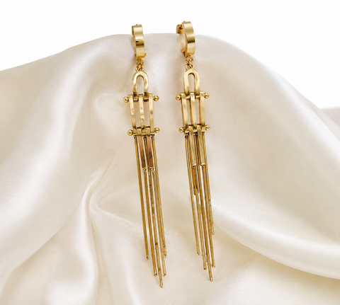 Golden Geometric Long Tassel Drop Earrings