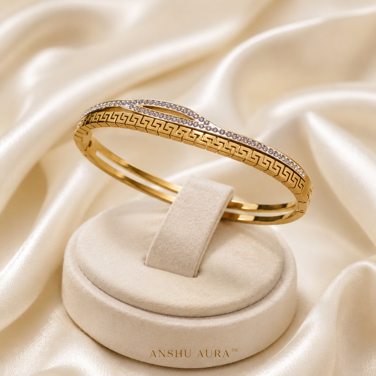 Eternal Grace Crystal Greek Key Gold Bangle