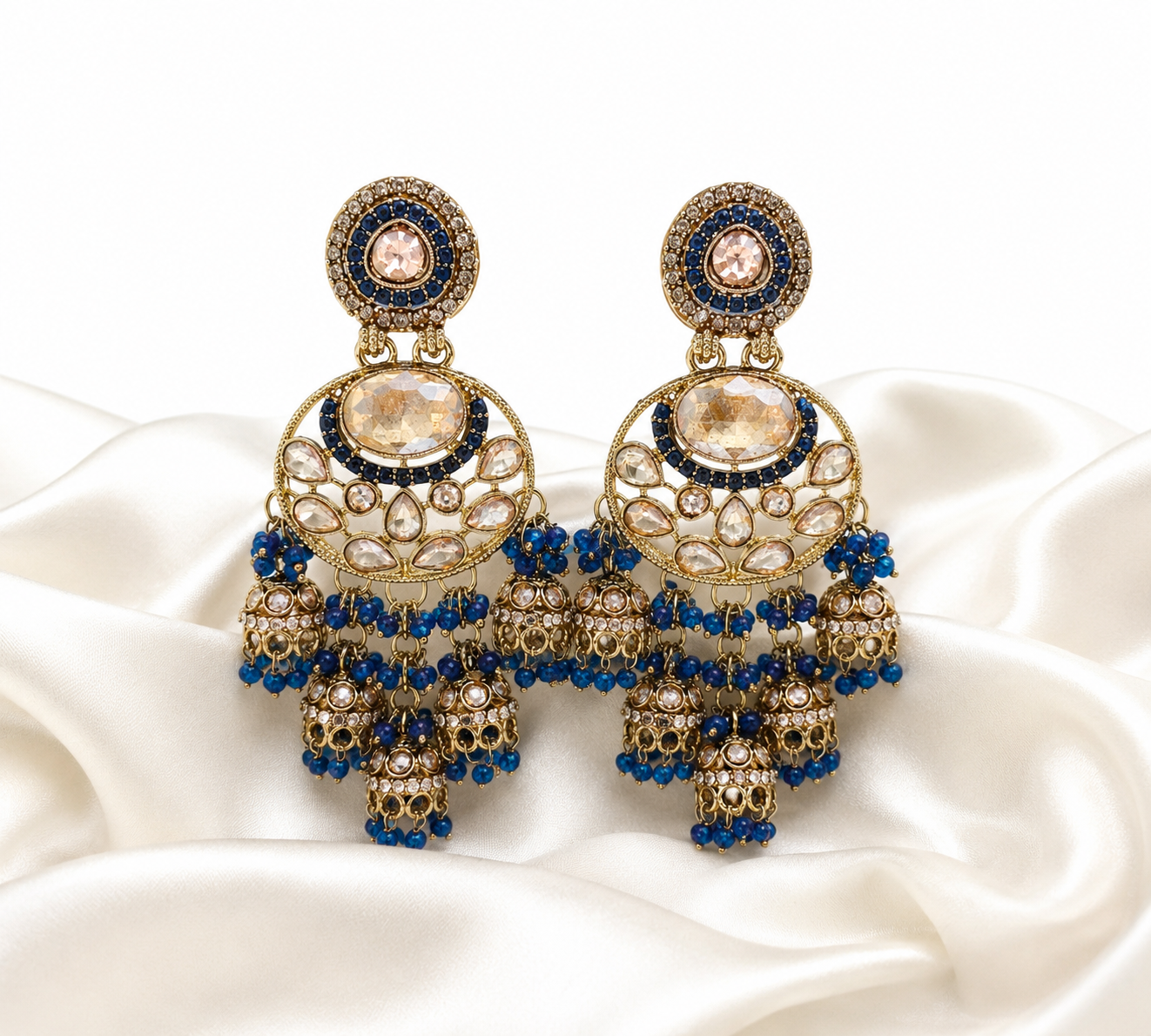 Blue & Gold Royal Jhumka Earrings