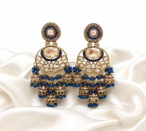 Blue & Gold Royal Jhumka Earrings