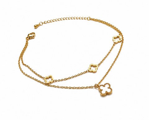 Premium Clover Charm Double-Layer Gold Anklet