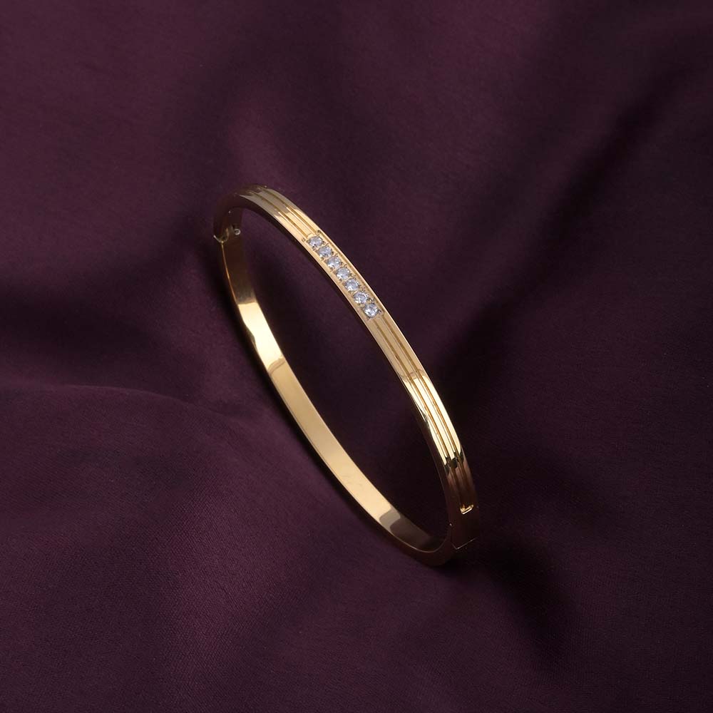 ANSHU AURA JEWELLERY Gold Plated Diamond Accent Stainless Steel Kada Bracelet for Women