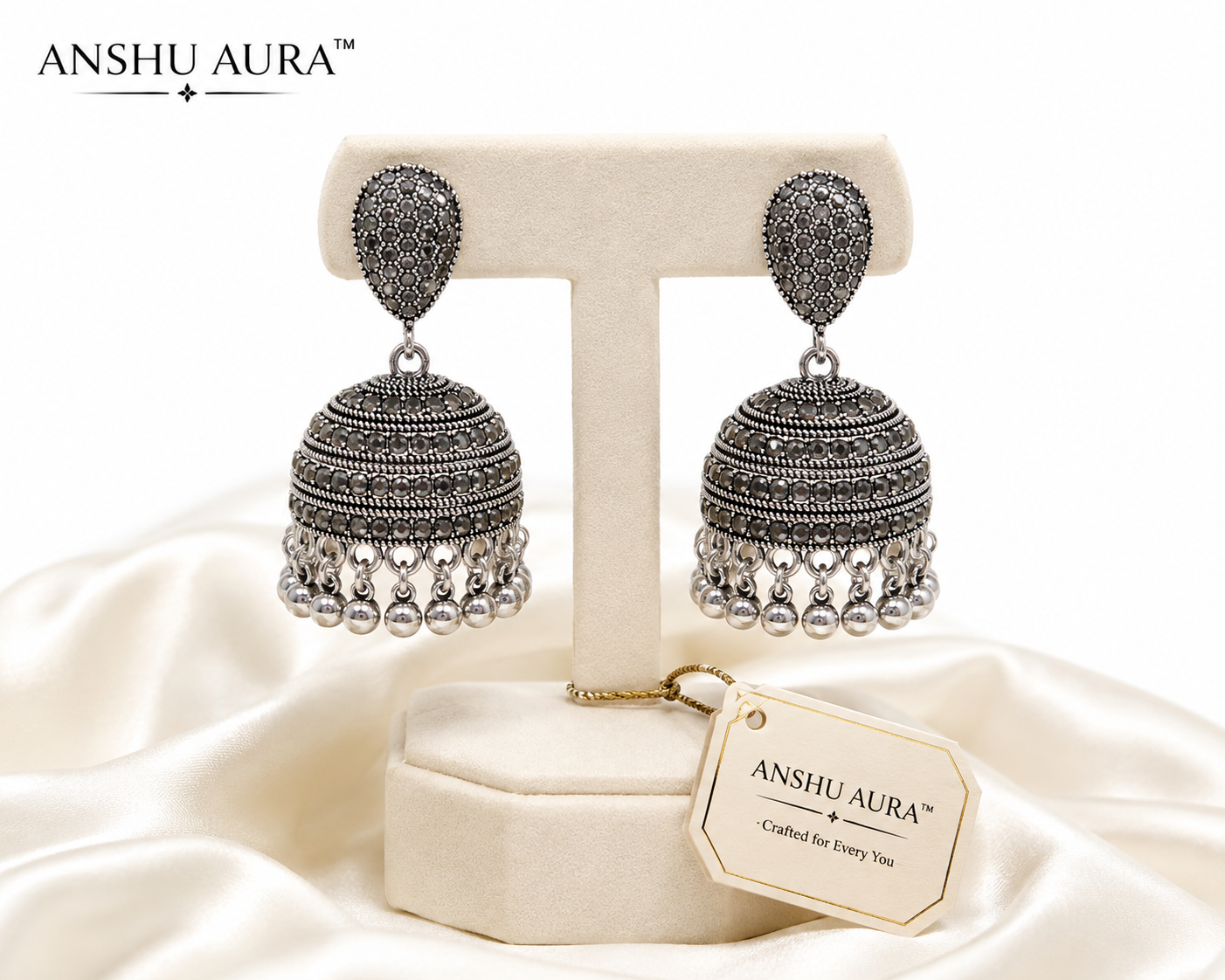 Oxidized Silver Jhumka Earrings