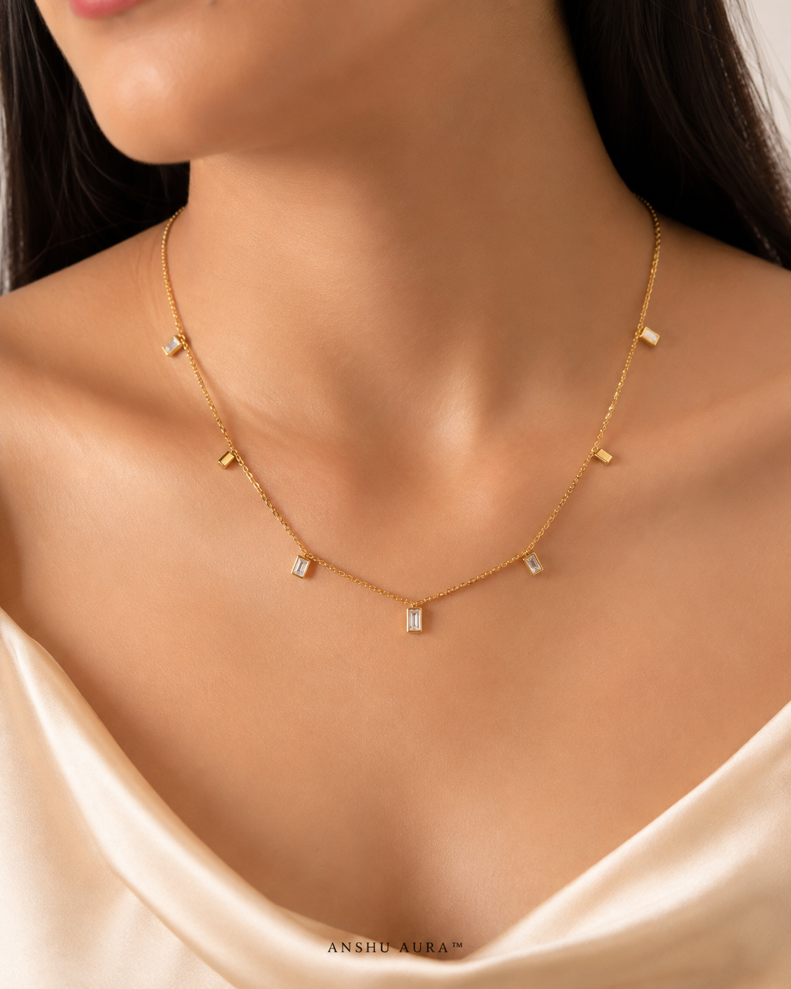 Golden Baguette Charm Necklace