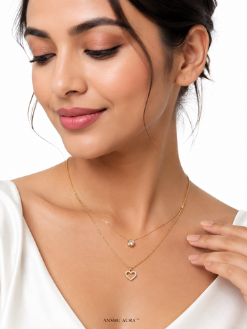 Double Layer Heart & Crystal Pendant Necklace