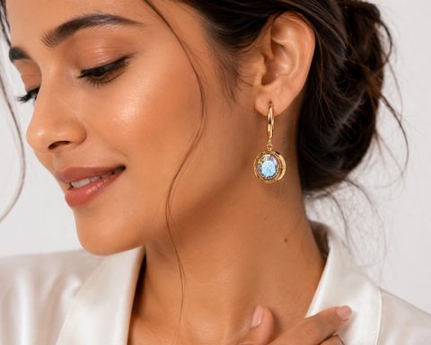 Iridescent Aura Gold Drop Earrings