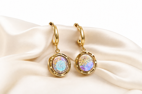 Iridescent Aura Gold Drop Earrings