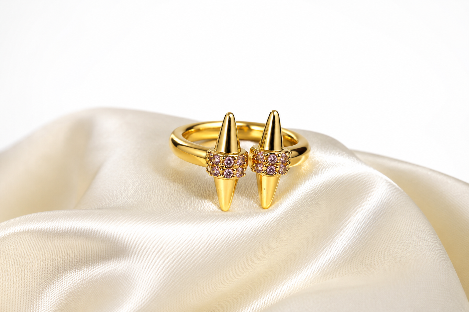 Golden Twin Spike Pavé Ring
