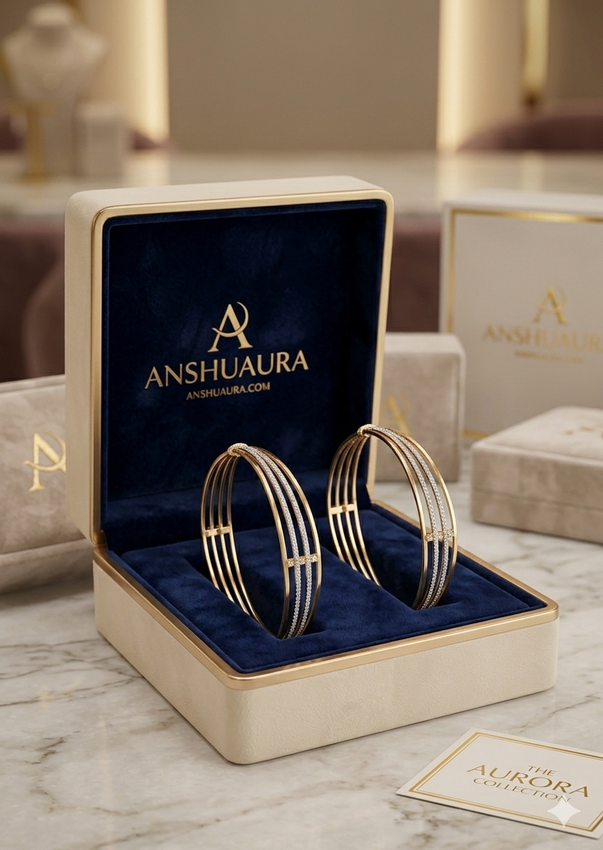 Elegant Triple-Strand Gold & Diamond Bangles