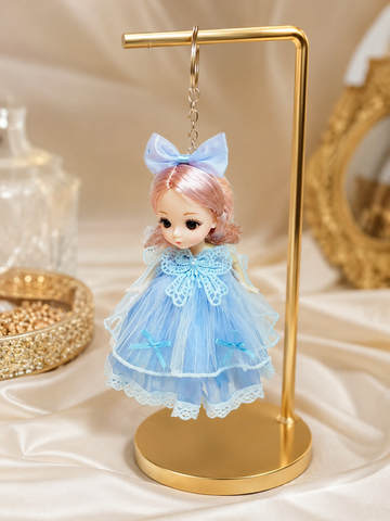 Cute Princess Doll Keychain – Blue Dress Soft Toy Bag Charm | Premium Gift for Girls