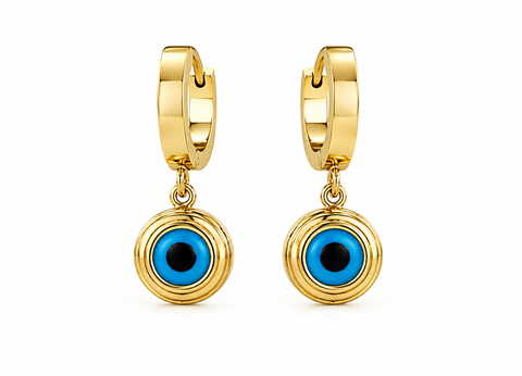 Blue Evil Eye Gold-Tone Huggie Earrings
