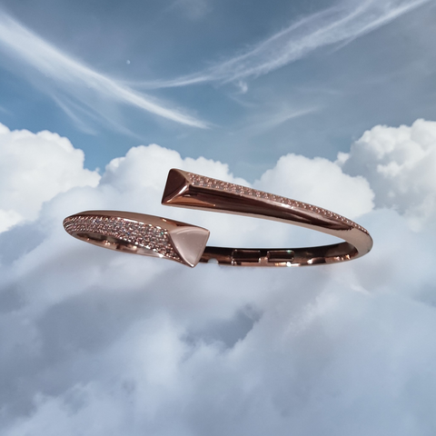 Celestial Rose Gold Bypass Bangle – Studded Open Cuff Bracelet