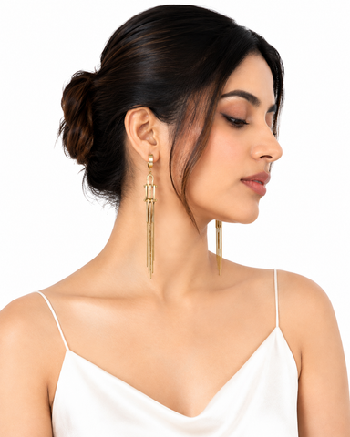 Golden Geometric Long Tassel Drop Earrings