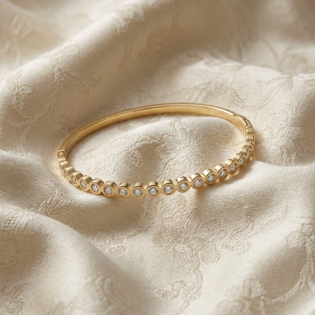 Gold Finish Bezel Stone Bangle