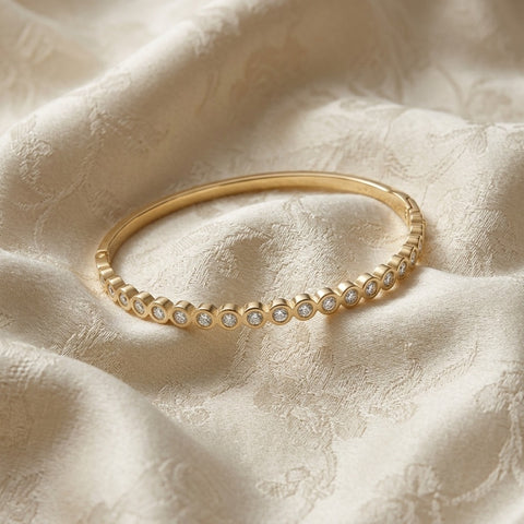 Gold Finish Bezel Stone Bangle