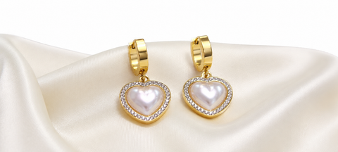 Heart Pearl Crystal Hoop Earrings
