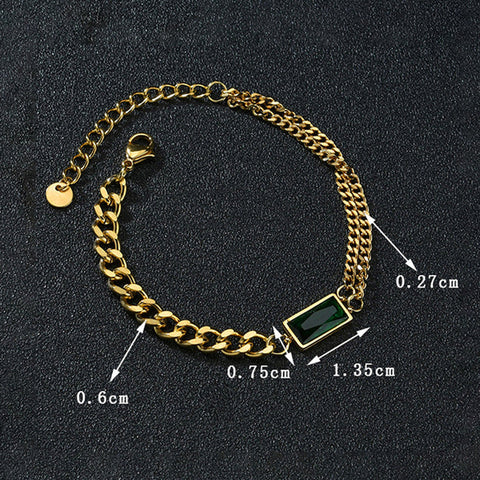 Emerald Luxe Dual-Chain Bracelet - Anti-Tarnish Emerald Green Statement Jewelry